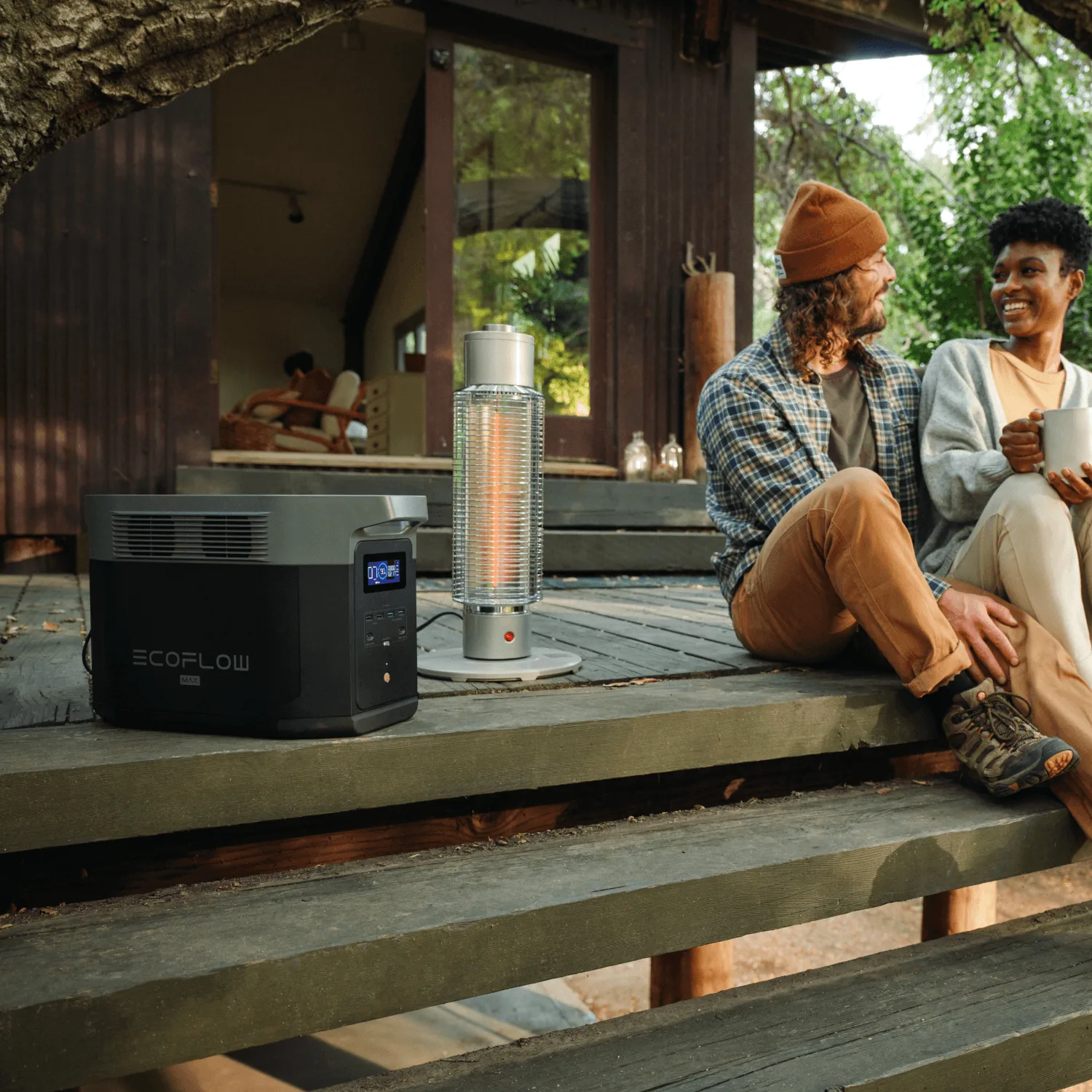 EcoFlow DELTA 2 Max живить обігрівач на терасі заміського будинку